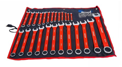 KLUCZE PŁASKO-OCZKOWE KLUCZE PŁASKIE ZESTAW KLUCZY Z GUMĄ ETUI 6-36mm 25EL KLUCZE PŁASKO-OCZKOWE KLUCZE PŁASKIE ZESTAW KLUCZY Z GUMĄ ETUI 6-36mm 25EL