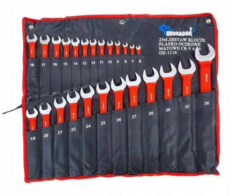 KLUCZE PŁASKO-OCZKOWE KLUCZE PŁASKIE ZESTAW KLUCZY Z GUMĄ ETUI 6-36mm 25EL KLUCZE PŁASKO-OCZKOWE KLUCZE PŁASKIE ZESTAW KLUCZY Z GUMĄ ETUI 6-36mm 25EL