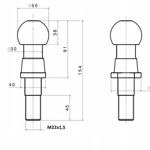 KULA HAKA HOLOWNICZEGO ZACZEP QUADA ATV HAK PRZYCZEPKI TRAKTORKA GWINT 22MM KULA HAKA HOLOWNICZEGO ZACZEP QUADA ATV HAK PRZYCZEPKI TRAKTORKA GWINT 22MM