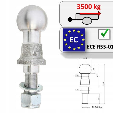 KULA HAKA HOLOWNICZEGO ZACZEP QUADA ATV HAK PRZYCZEPKI TRAKTORKA GWINT 22MM KULA HAKA HOLOWNICZEGO ZACZEP QUADA ATV HAK PRZYCZEPKI TRAKTORKA GWINT 22MM