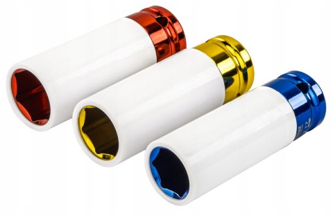 ZESTAW NASADEK UDAROWYCH DO FELG ALUMINIOWYCH 17/19/21 MM KOLOROWE 3 SZT ZESTAW NASADEK UDAROWYCH DO FELG ALUMINIOWYCH 17/19/21 MM KOLOROWE 3 SZT