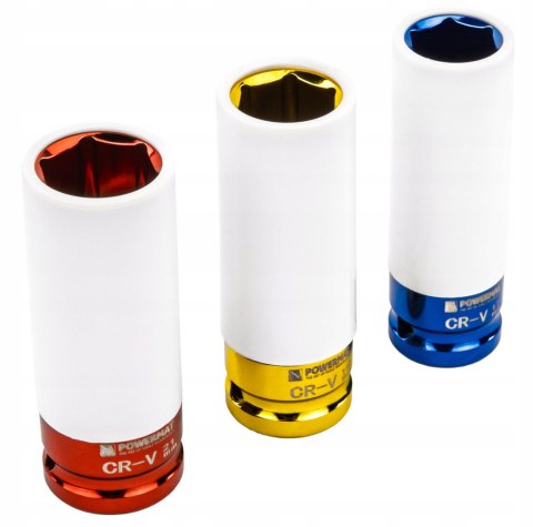 ZESTAW NASADEK UDAROWYCH DO FELG ALUMINIOWYCH 17/19/21 MM KOLOROWE 3 SZT ZESTAW NASADEK UDAROWYCH DO FELG ALUMINIOWYCH 17/19/21 MM KOLOROWE 3 SZT