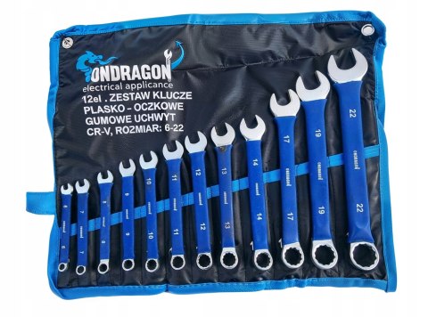 12el KLUCZE PŁASKO-OCZKOWE KLUCZE PŁASKIE ZESTAW KLUCZY Z GUMĄ ETUI 6-22mm