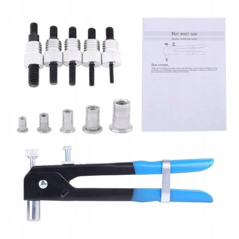 NITOWNICA RĘCZNA Z 5 KOŃCÓWKAMI DO NITONAKRĘTEK M3-M8 + 100EL NITONAKRĘTEK