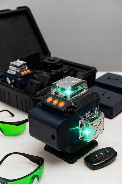 POZIOMICA LASEROWA LASER KRZYŻOWY ZIELONY SAMOPOZIOMUJĄCA 4D 360 2 BATERIE