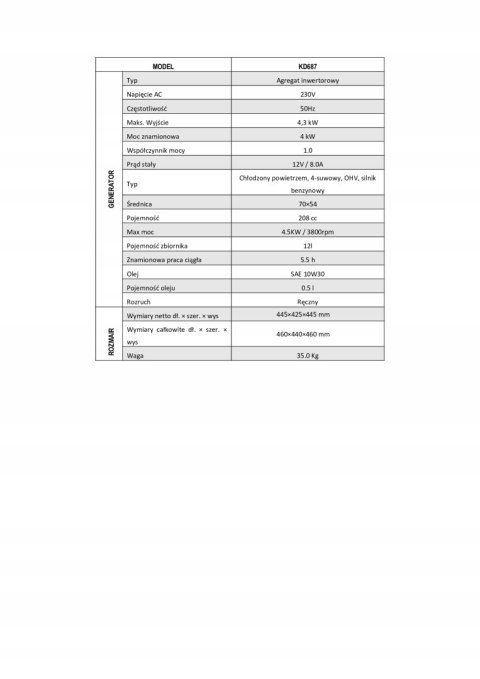 AGREGAT PRĄDOTWÓRCZY 4000W GENERATOR INWERTOROWY JEDNOFAZOWY 4kW