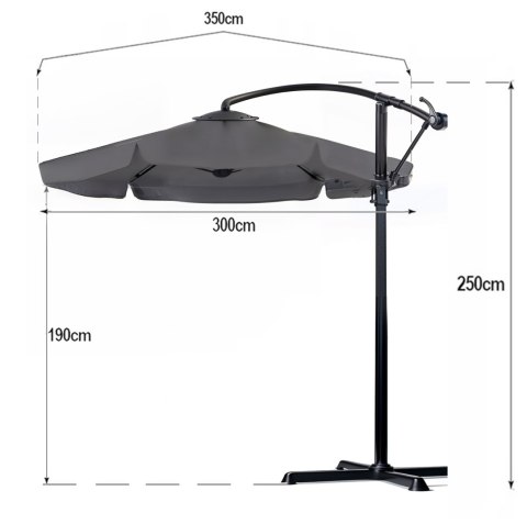 PARASOL OGRODOWY SZARY DUŻY SKŁĄDANY REGULOWANY Z WYSIEGNIKIEM 350CM 3,5M
