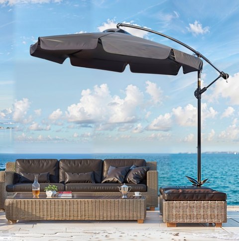 PARASOL OGRODOWY SZARY DUŻY SKŁĄDANY REGULOWANY Z WYSIEGNIKIEM 350CM 3,5M