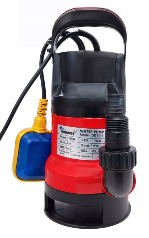 POMPA ZATAPIALNA DO WODY CZYSTEJ BRUDNEJ DESZCZÓWKI z PŁYWAKIEM 3150W mocna