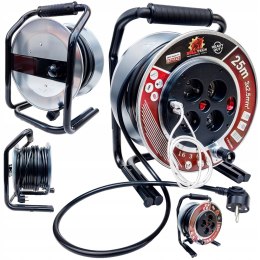 25m 3x2,5 METALOWY PRZEDŁUŻACZ BĘBNOWY NA BĘBNIE BUDOWLANY +GNIAZDA USB C