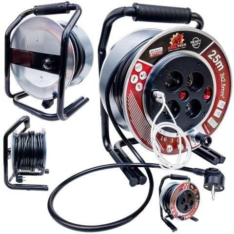 25m 3x2,5 METALOWY PRZEDŁUŻACZ BĘBNOWY NA BĘBNIE BUDOWLANY +GNIAZDA USB C