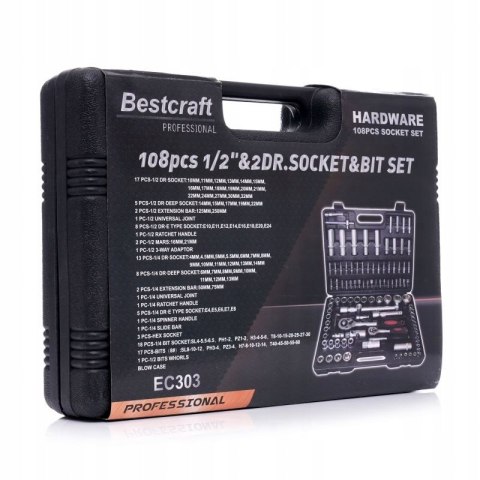 ZESTAW KLUCZY NASADOWYCH 108 ELEMENTÓW WALIZKA