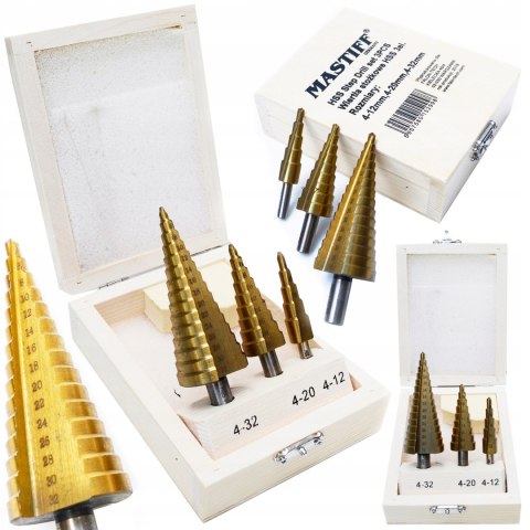 WIERTŁO WIERTŁA STOPNIOWE STOŻKOWE 3el TYTAN 4-32