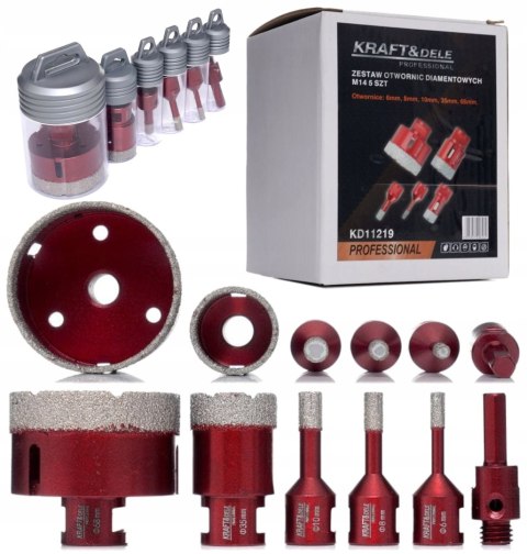 KRAFT&DELE ZESTAW OTWORNIC DIAMENTOWYCH 5 EL 6-68mm DO CERAMIKI M14 KD11219