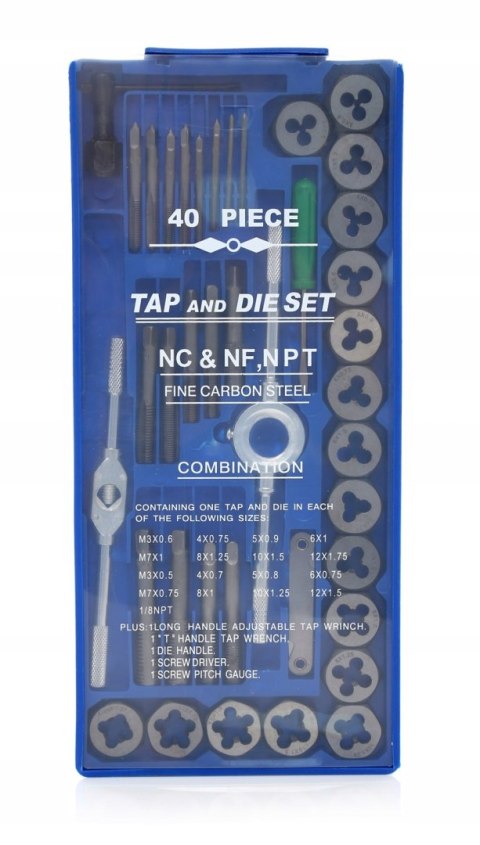 Zestaw narzynek I gwintowników 40 EL kalibrowniki