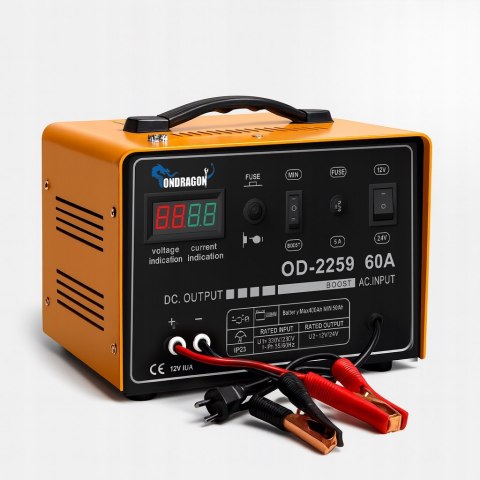 ROZRUCH 12/24V PROSTOWNIK SAMOCHODOWY Z ROZRUCHEM DO ŁADOWANIA MOC 60A LCD