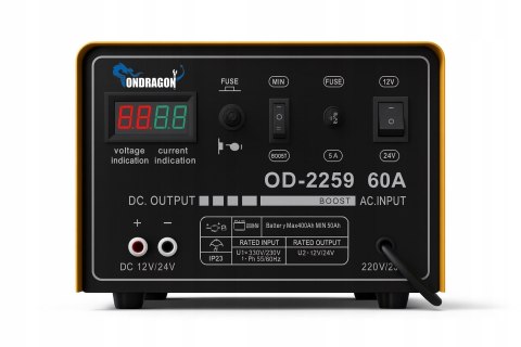 ROZRUCH 12/24V PROSTOWNIK SAMOCHODOWY Z ROZRUCHEM DO ŁADOWANIA MOC 60A LCD