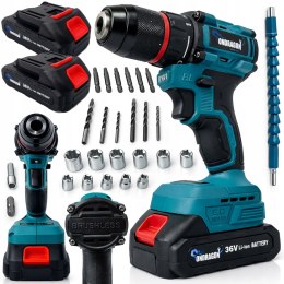 WIERTARKO WKRĘTARKA AKUMULATOROWA BEZSZCZOTKOWA UDAROWA 36V LED 2xAKU BITY