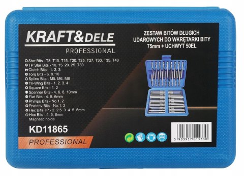 ZESTAW BITÓW DŁUGICH UDAROWYCH DO WKRĘTARKI 75mm + UCHWYT 50el.