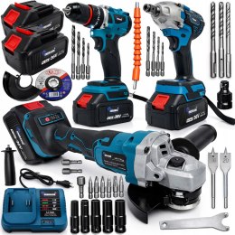 3w1 WKRĘTARKA + SZLIFIERKA KĄTOWA + KLUCZ UDAROWY AKUMULATOROWA 36V 2X AKU