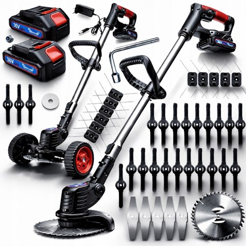 XXXL PODKASZARKA AKUMULATOROWA KOSA OGRODOWA WYKASZARKA NA KOŁACH 36V 2xAKU