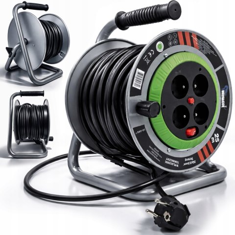 B PRZEDŁUŻACZ BĘBNOWY BUDOWLANY OGRODOWY 25M 3x2,5 KABEL NA BĘBNIE METALOWY