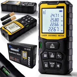 DALMIERZ LASEROWY MIERNIK ODLEGŁOŚCI CYFROWY 50M poziomica KĄTOMIERZ