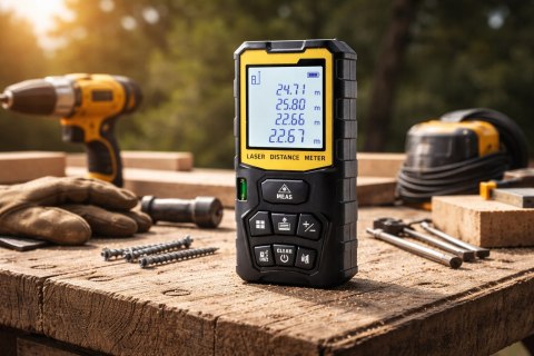 DALMIERZ LASEROWY MIERNIK ODLEGŁOŚCI CYFROWY 50M poziomica KĄTOMIERZ