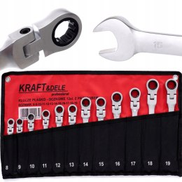 Klucz płasko-oczkowy Kraft&Dele z grzechotką łamaną 12 szt. 8-19 mm