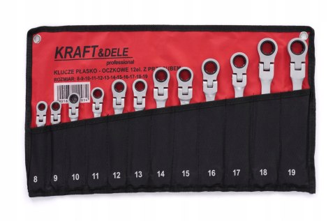 Klucz płasko-oczkowy Kraft&Dele z grzechotką łamaną 12 szt. 8-19 mm