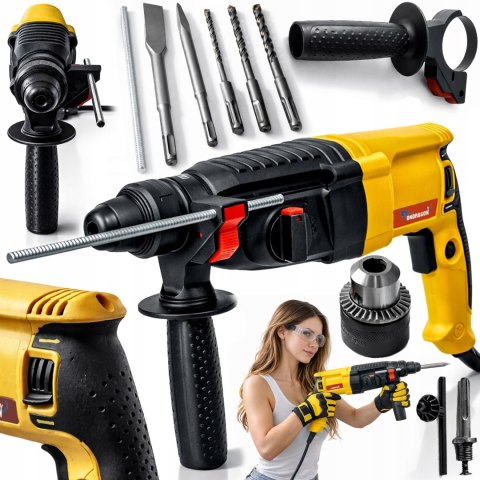 MŁOTOWIERTARKA WIERTARKA Z UDAREM MŁOT UDAROWY ZESTAW SDS + PLUS MOC 3150W