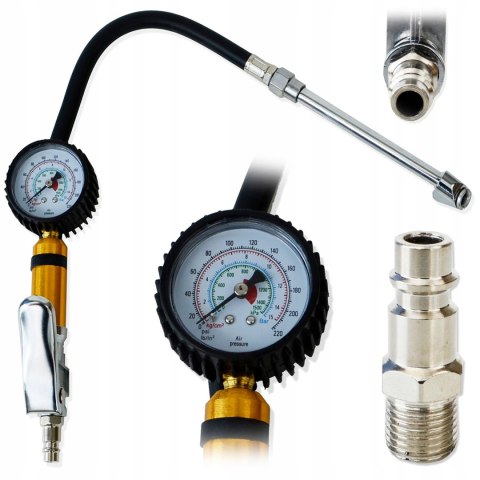 Pistolet do pompowania kół Falon-Tech z manometrem 0-15 bar, wąż 45 cm