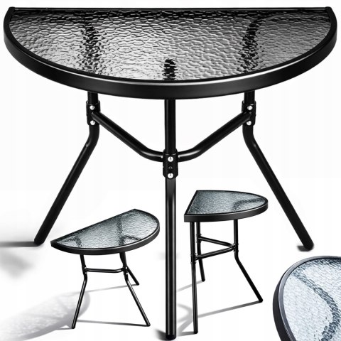 STÓŁ STOLIK OGRODOWY PÓŁOKRĄGŁY TARAS-OWY BALKON-OWY OGRÓD SZKLANY BLAT