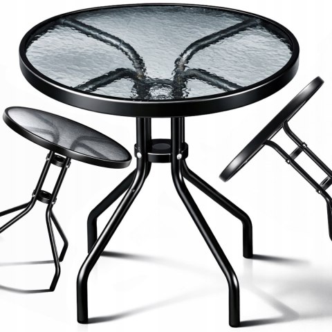 STÓŁ STOLIK OKRĄGŁY SZKLANY METAL OGRODOWY BALKON-OWY TARAS-OWY KAWOWY