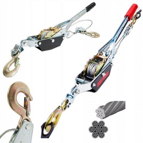 Wyciągarka ręczna linowa Falon-Tech 4000 kg 2 haki lina 6 mm 2,5 m