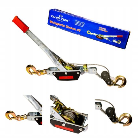 Wyciągarka ręczna linowa Falon-Tech 4000 kg 2 haki lina 6 mm 2,5 m