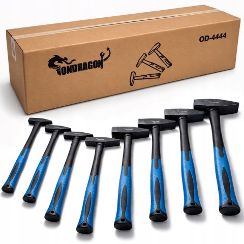 ZESTAW MŁOTKÓW ŚLUSARSKICH MŁOTEK MŁOTKI 8SZT 100 - 1500G FIBERGLASS PRO