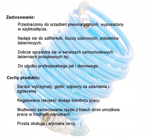 Wąż pneumatyczny do kompresora spiralny polietylenowy PE 5x8mm 20m KD677