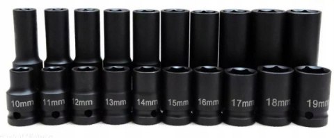 Falon-Tech zestaw nasadek udarowych 10-19 mm 1/2" długie + krótkie 20 el.