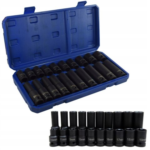 Falon-Tech zestaw nasadek udarowych 10-19 mm 1/2" długie + krótkie 20 el.