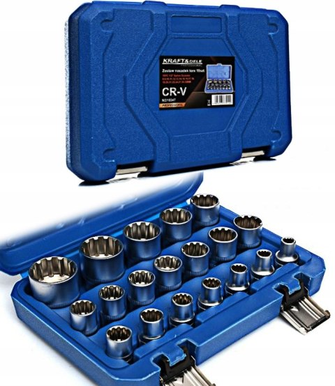 Klucz nasadowy Kraft&Dele 19 nasadek E-Torx 1/2'' 8-32 mm