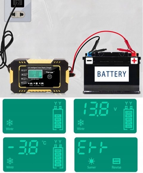Prostownik akumulatorowy Kraft&Dele 12V 6A automatyczny LCD