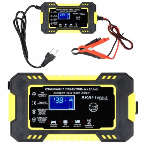 Prostownik akumulatorowy Kraft&Dele 12V 6A automatyczny LCD