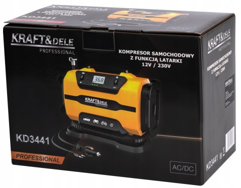 Kompresor samochodowy z funkcją latarki 12/230V KD3441 KRAFT&DELE