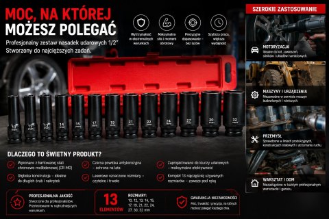 ZESTAW NASADEK UDAROWYCH NASADKI UDAR 13EL WALIZKA Cr-Mo PRO 10-32MM