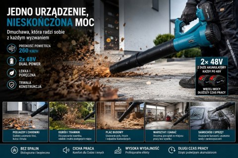 DMUCHAWA AKUMULATOROWA DO LIŚCI OGRODOWA ZESTAW 48v 2 x AKUMULATOR-Y