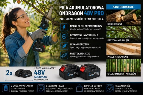 PIŁA ŁAŃCUCHOWA AKUMULATOROWA PILARKA AKU 6" 48V AKUMULATOR ŁAŃCUCH MOCNA