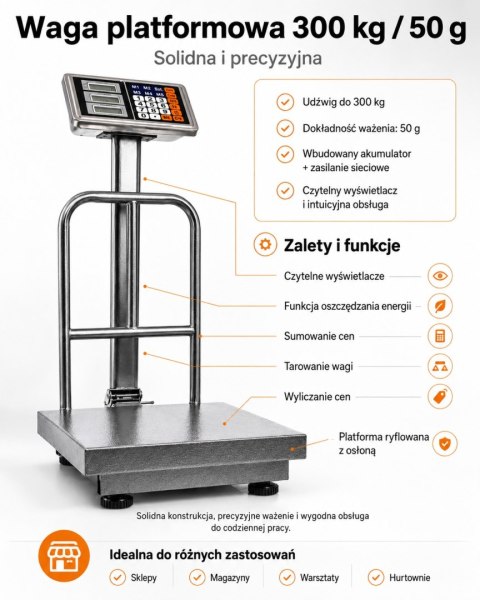 WAGA ELEKTRONICZNA MAGAZYNOWA SKLEPOWA PLATFORMOWA AKUMULATOR LCD 300KG