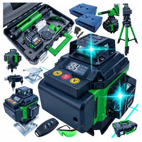 POZIOMICA LASEROWA LASER KRZYŻOWY ZIELONY SAMOPOZIOMUJĄCA LCD 360 2 BATERIE