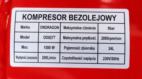 KOMPRESOR BEZOLEJOWY SPRĘŻARKA POWIETRZA 24L 8 BAR TŁOKOWA POMPA SEPARATOR
